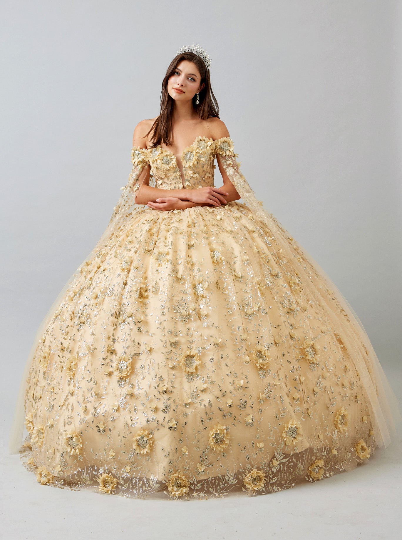 Vestido de Fiesta Manca Larga al Hombro Bordado con Flores, Cuentas y Lentejuelas (Varios Colores)