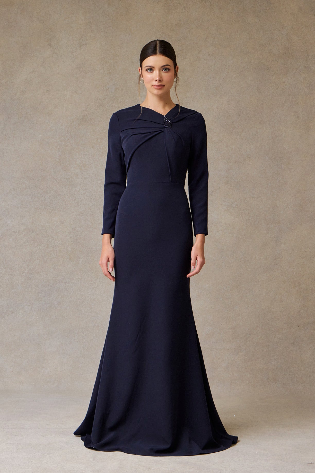 Vestido Corte Sirena Manga Larga Color Navy