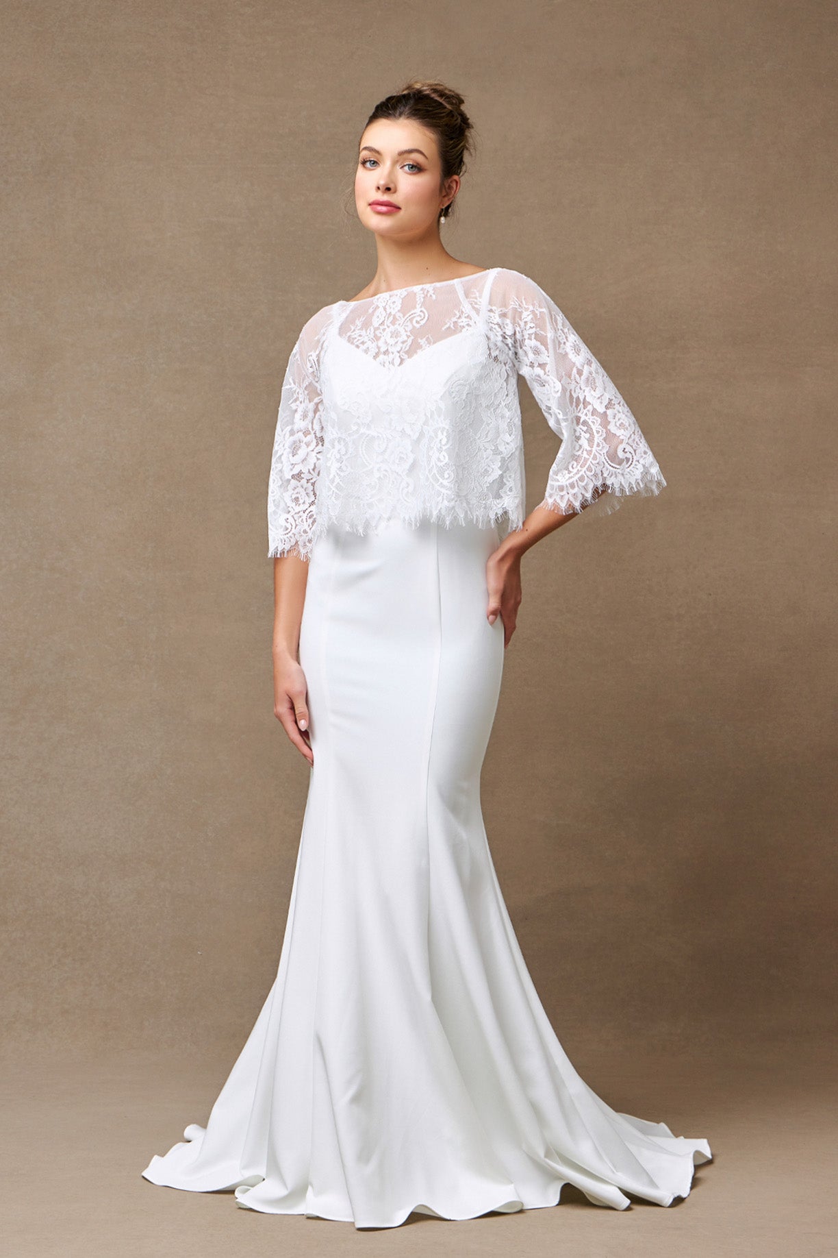 Vestido de Novia Dos Piezas Corte Sirena, Color Off White