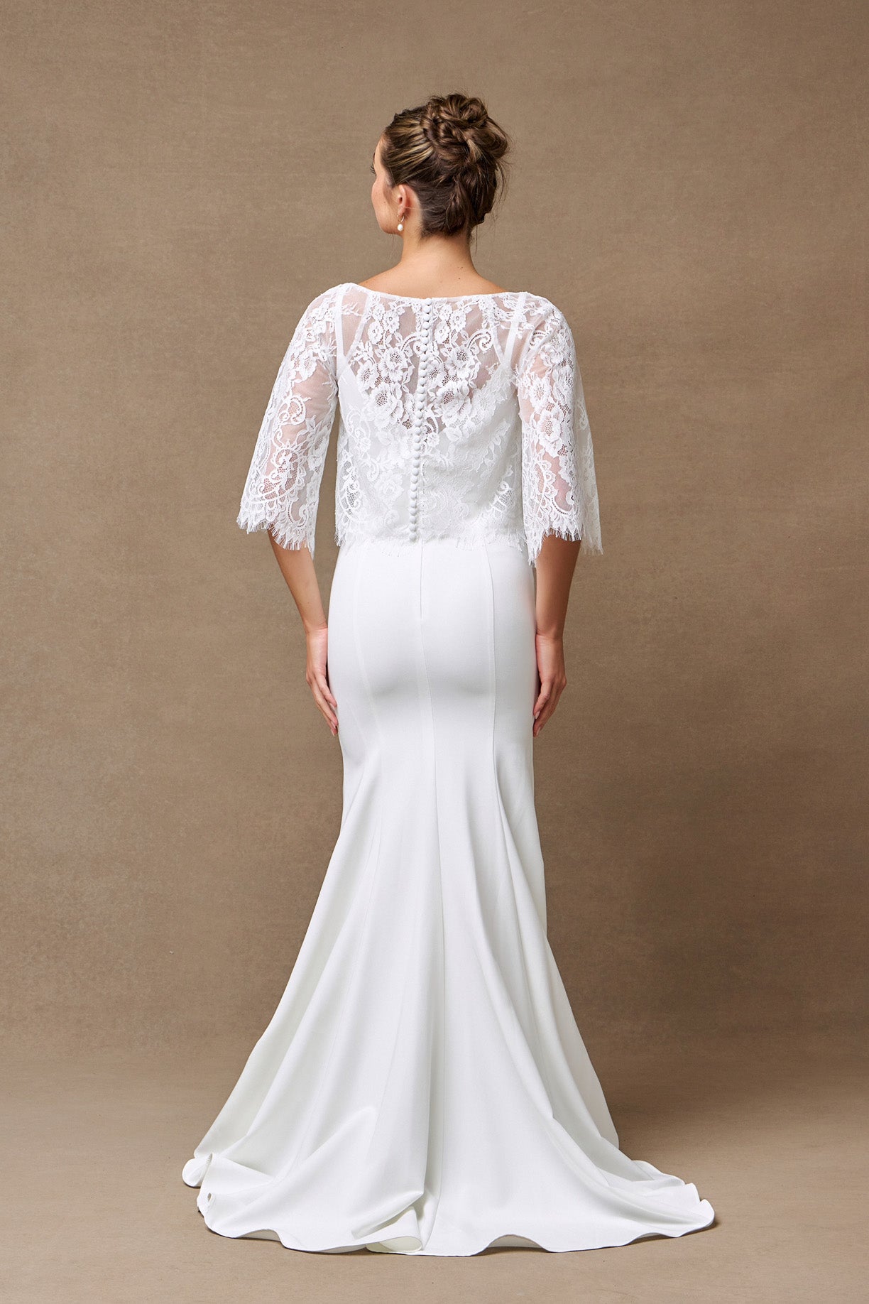 Vestido de Novia Dos Piezas Corte Sirena, Color Off White