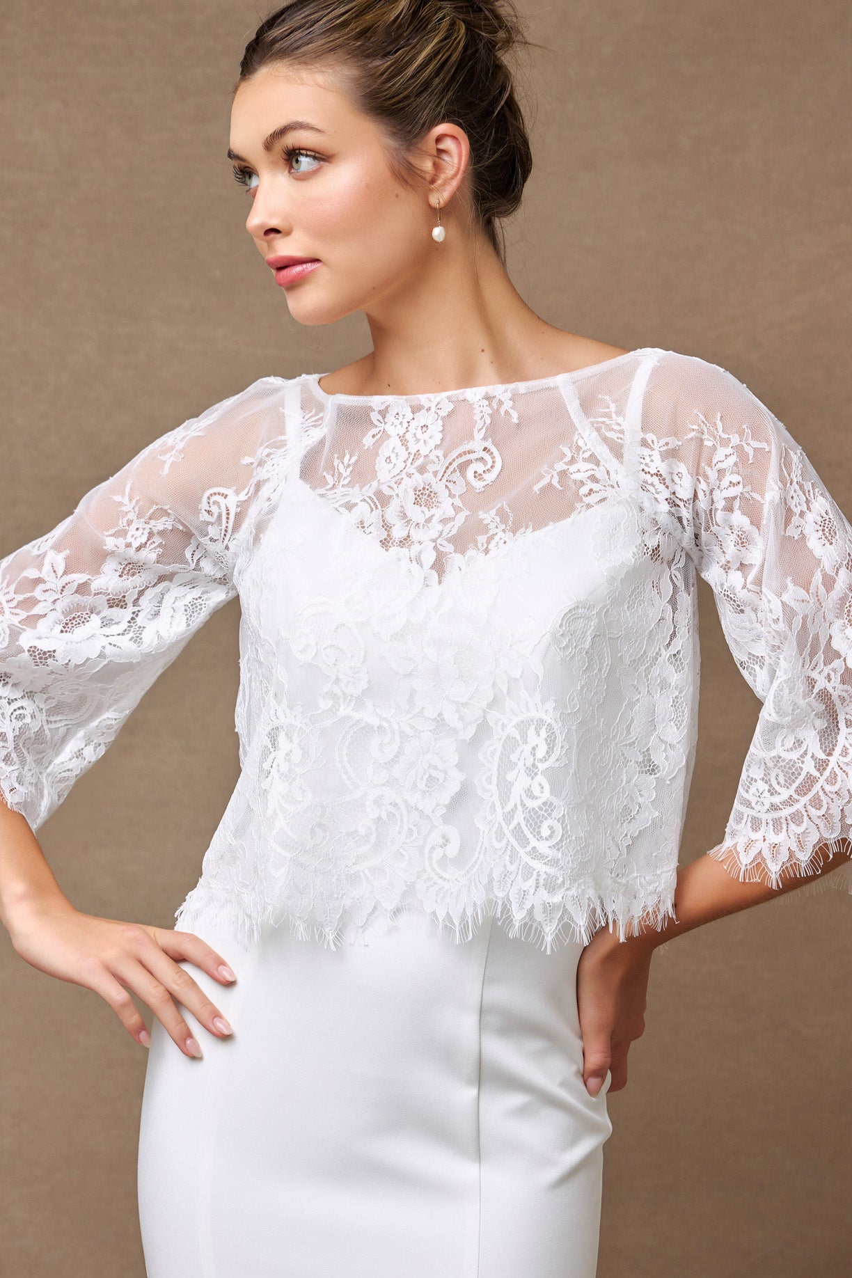 Vestido de Novia Dos Piezas Corte Sirena, Color Off White