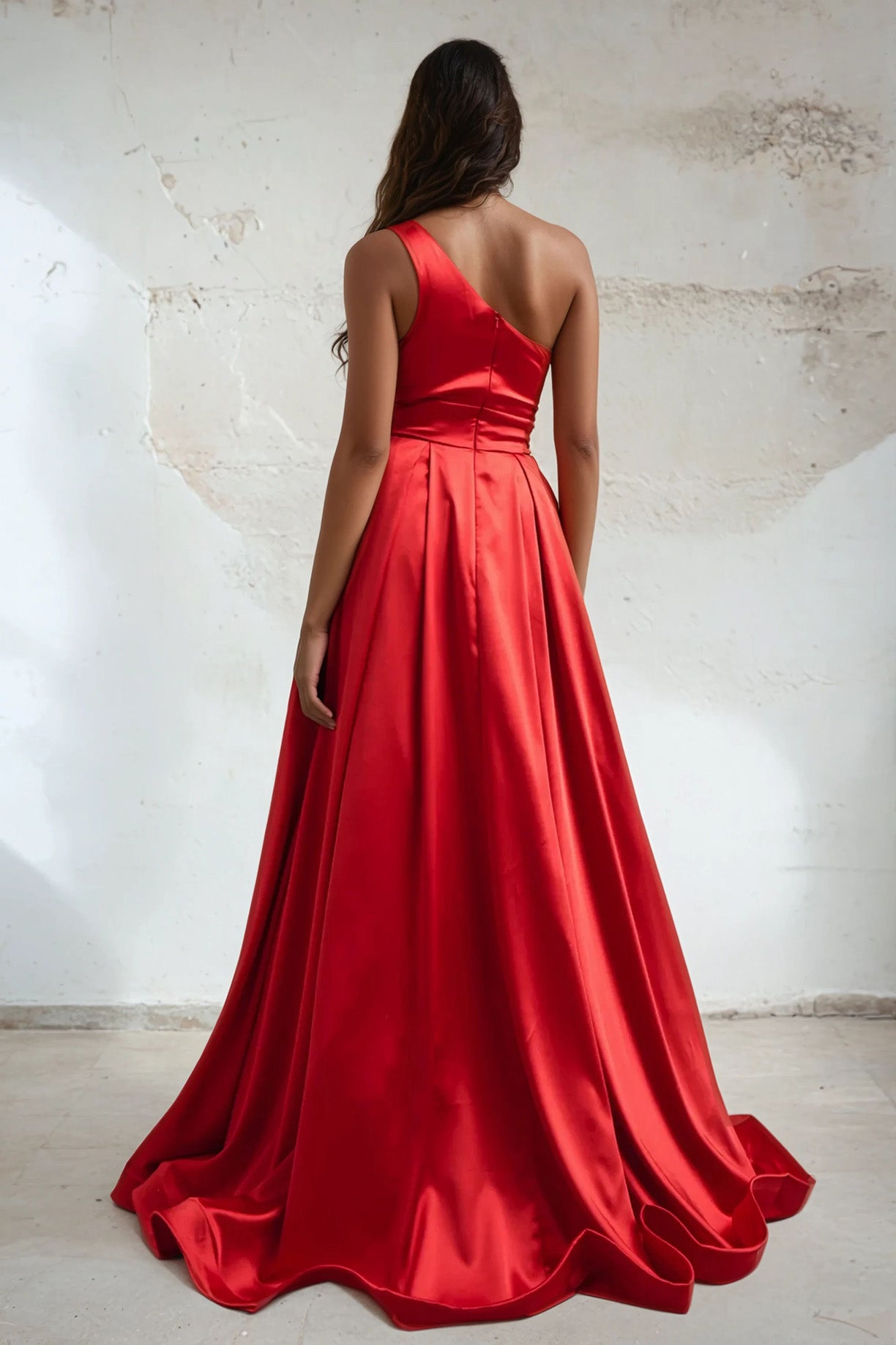 Vestido Línea A Con Bolsillos Laterales y con Una Manga (Dos Colores)