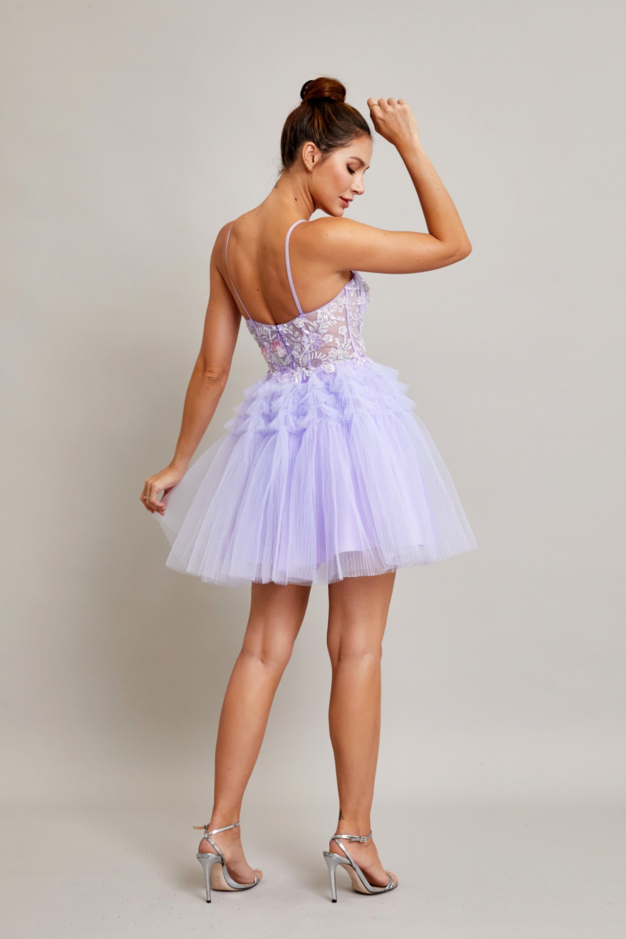 Vestido de Coctel Sin Mangas Con Tirantes Color Lilac.