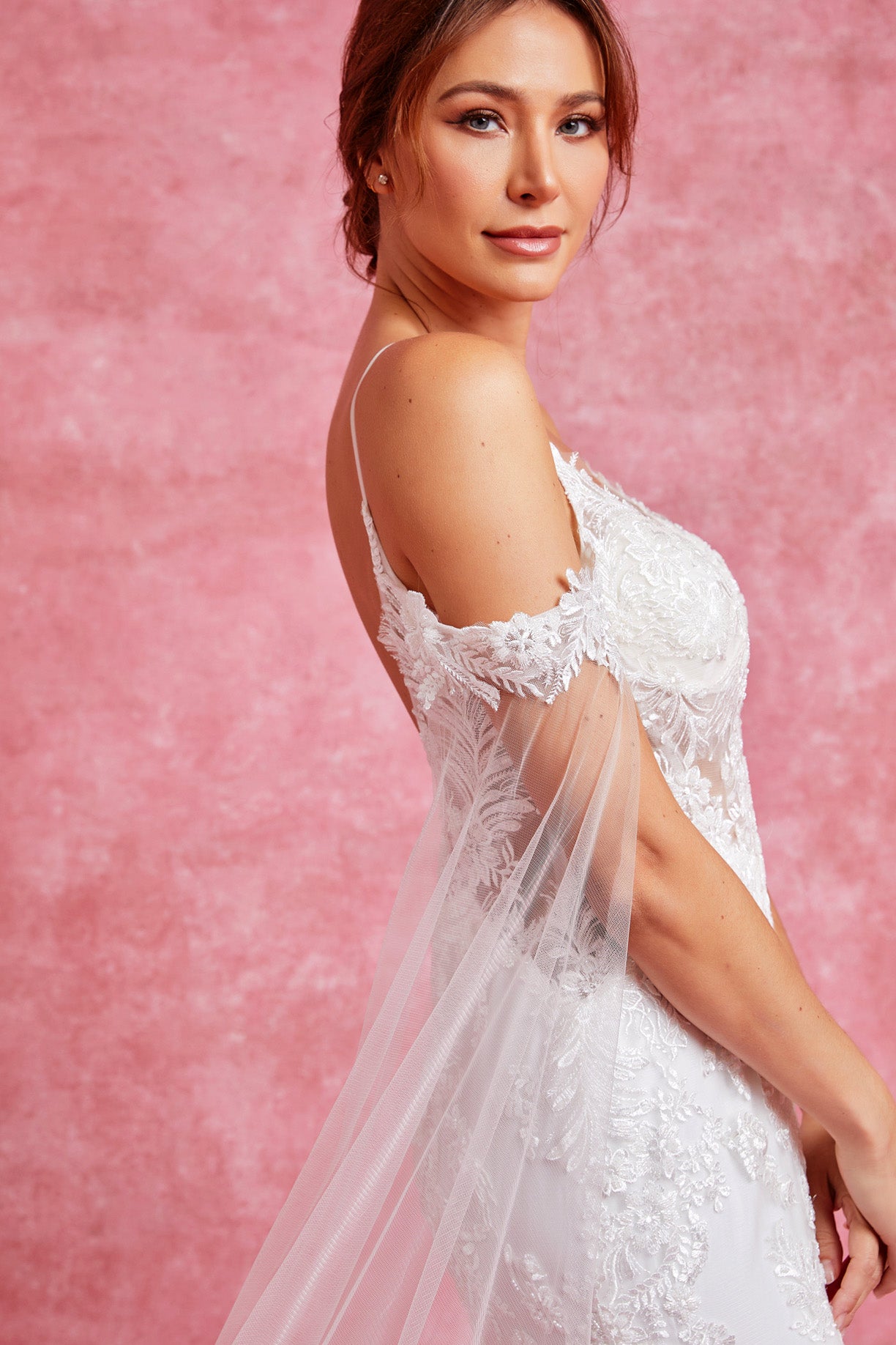 Vestido de Novia Recto de Encaje con Tirantes y Escote V