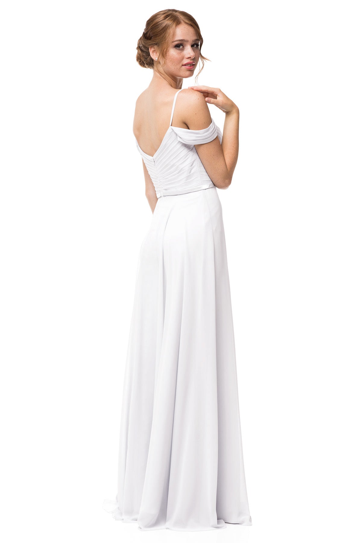 Vestido de Fiesta de Chiffon con Manga al Hombro y Tirantes, Color Off White