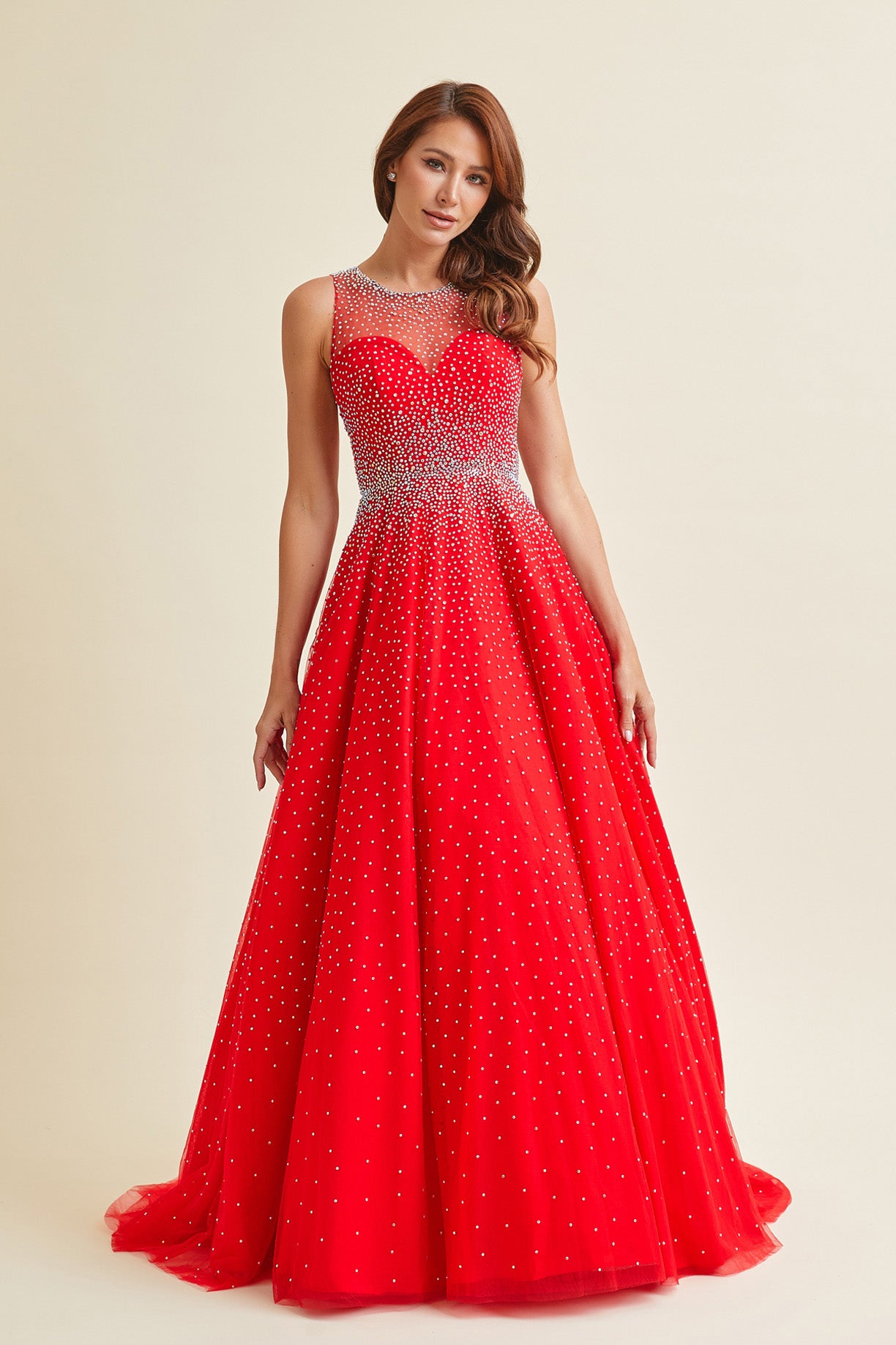 Vestido en Linea A sin Mangas con Cuello redondo Piedras Brillosas