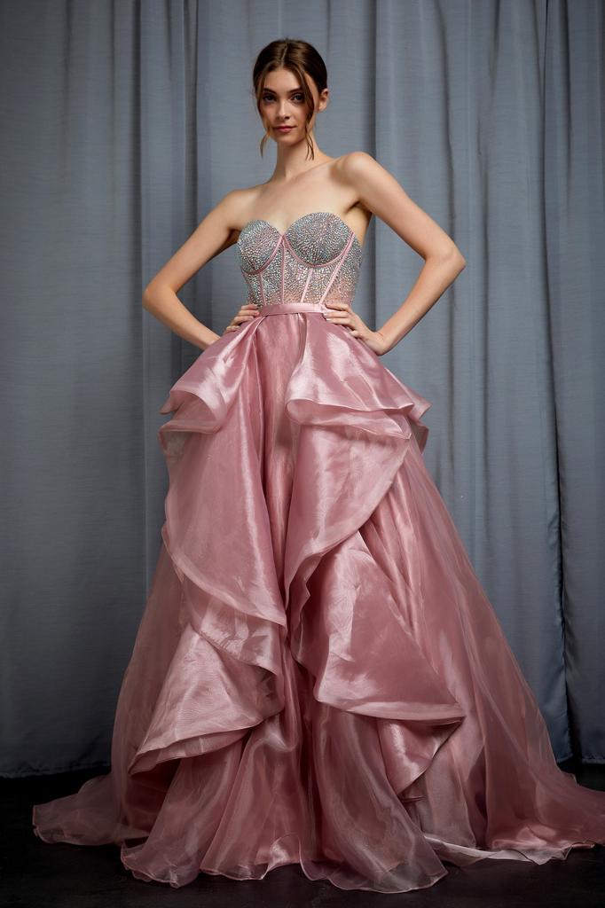 Vestido de Corsé en Capas con Cola (Varios Colores)