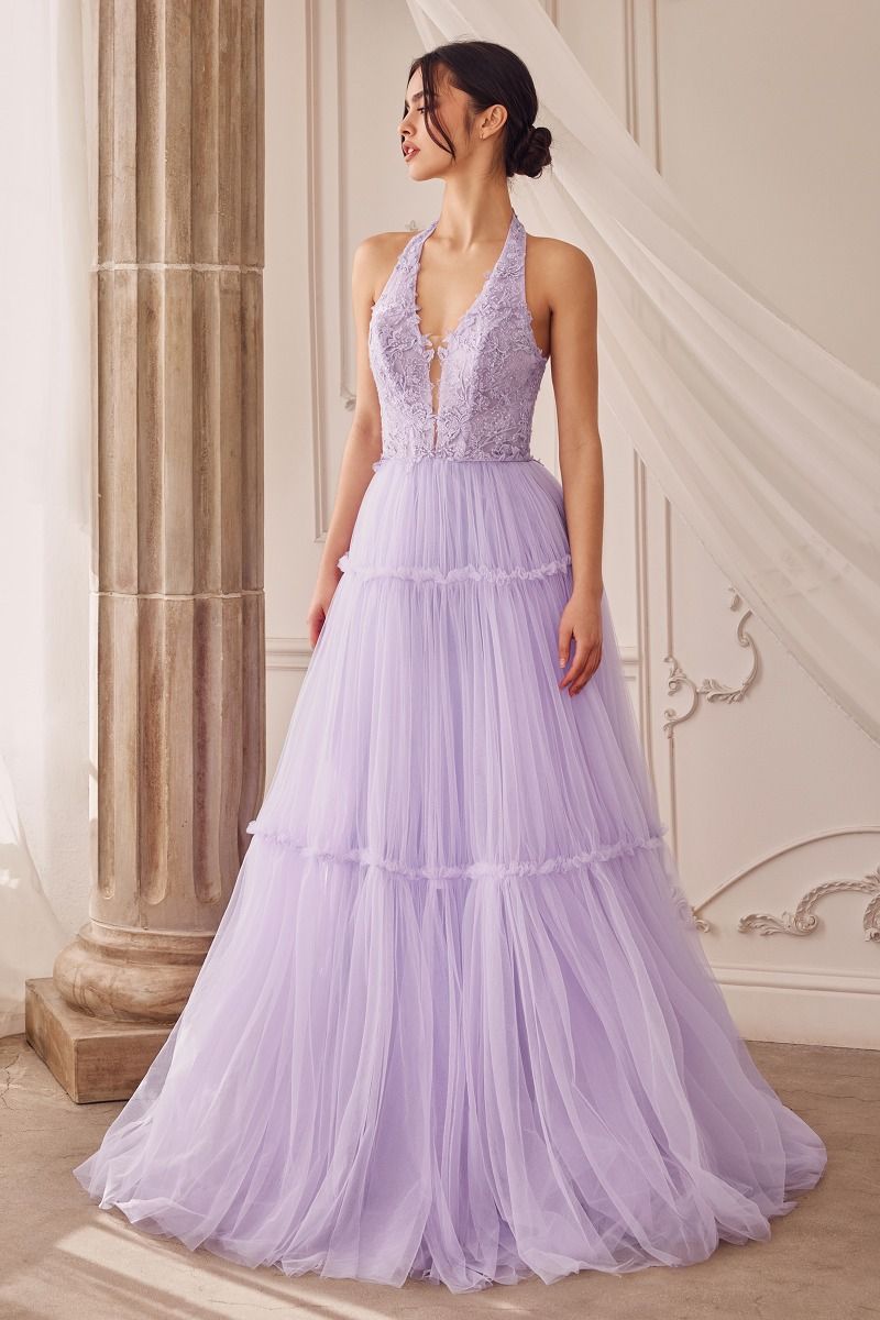 Vestido Halter de Encaje con Falda de Volantes (Dos Colores)