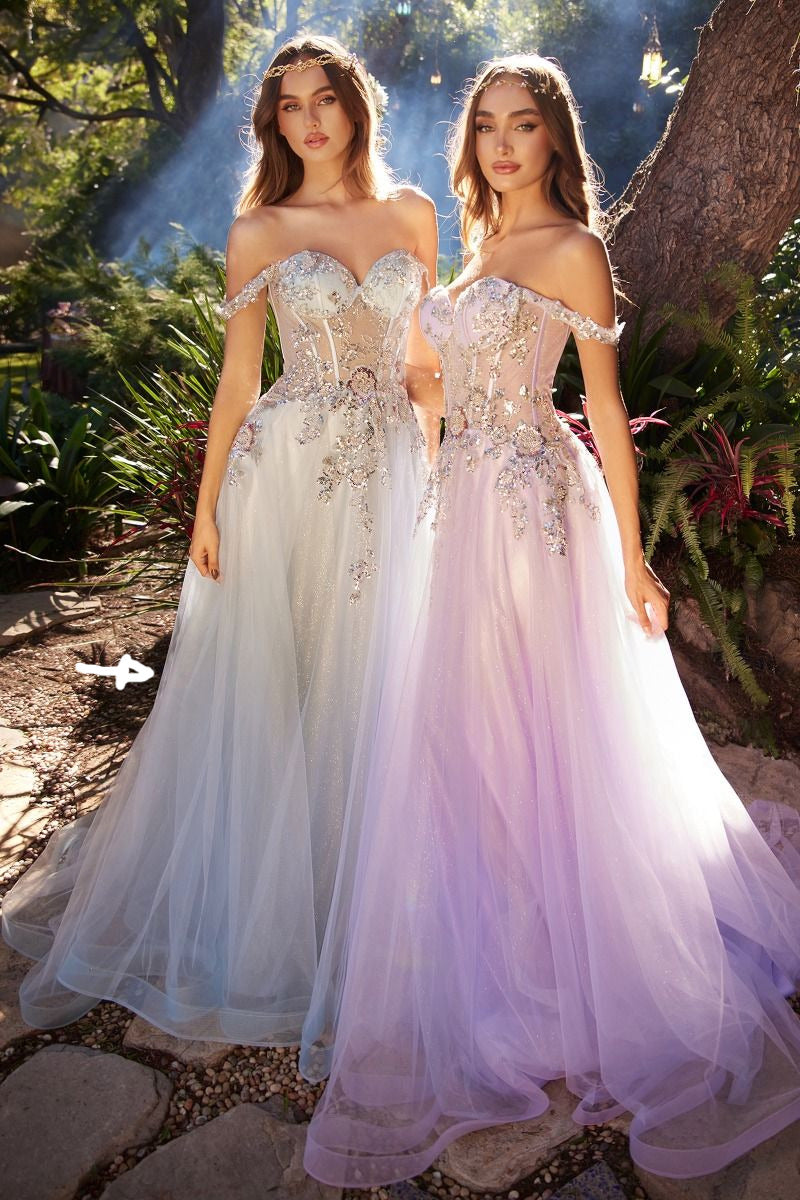 Vestido de Tul Adornado y al Hombro. (Varios Colores)