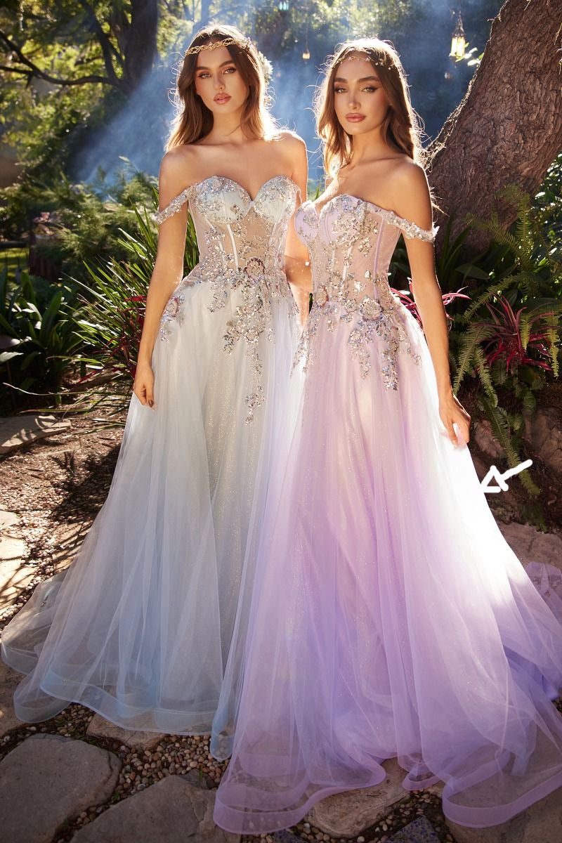 Vestido de Tul Adornado y al Hombro. (Varios Colores)