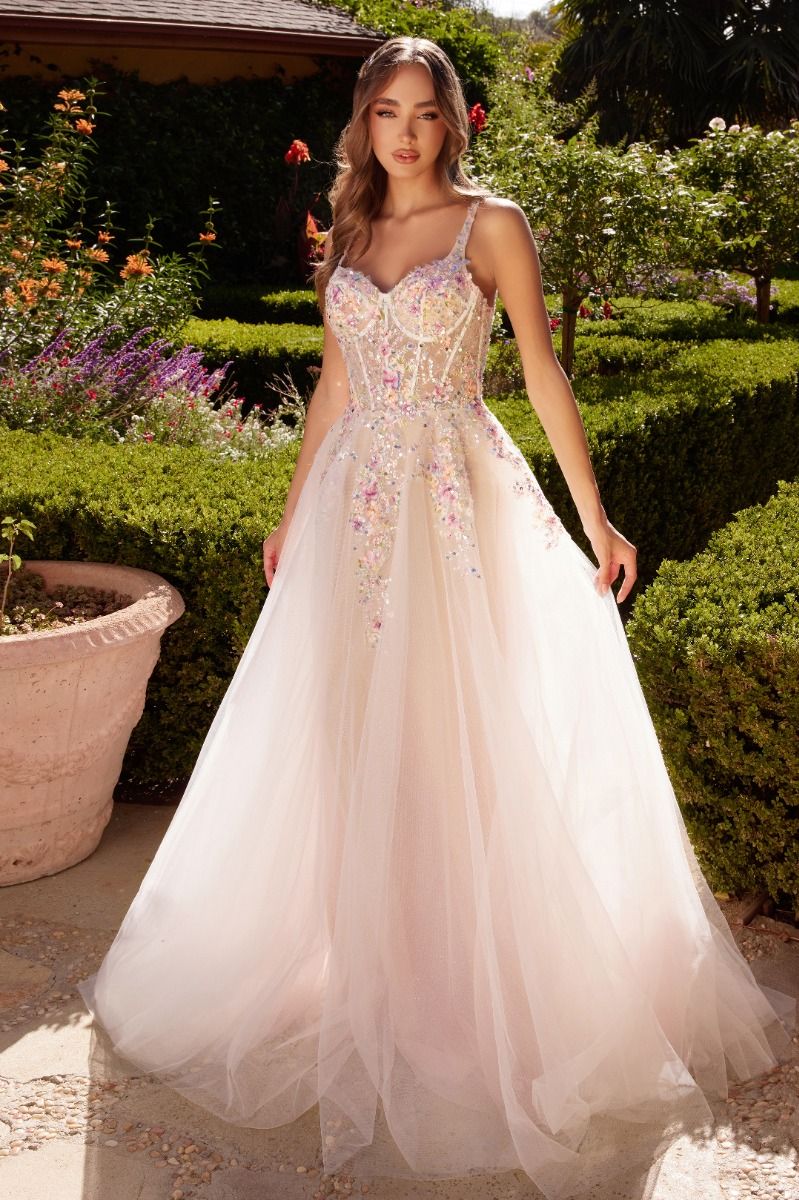 Vestido en línea A con Adornos Florales Multicolor.