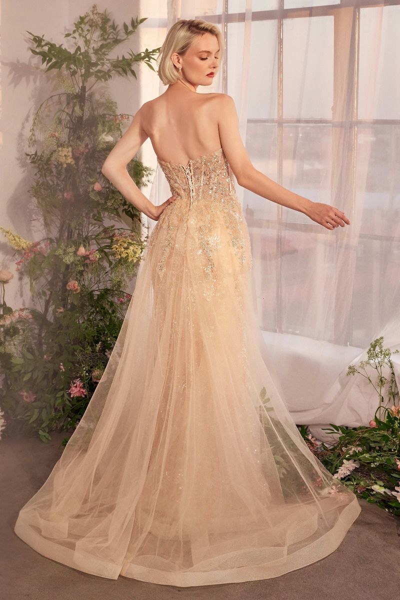Vestido Brillante con Sobrefalda Sin Tirantes. (Dos Colores)