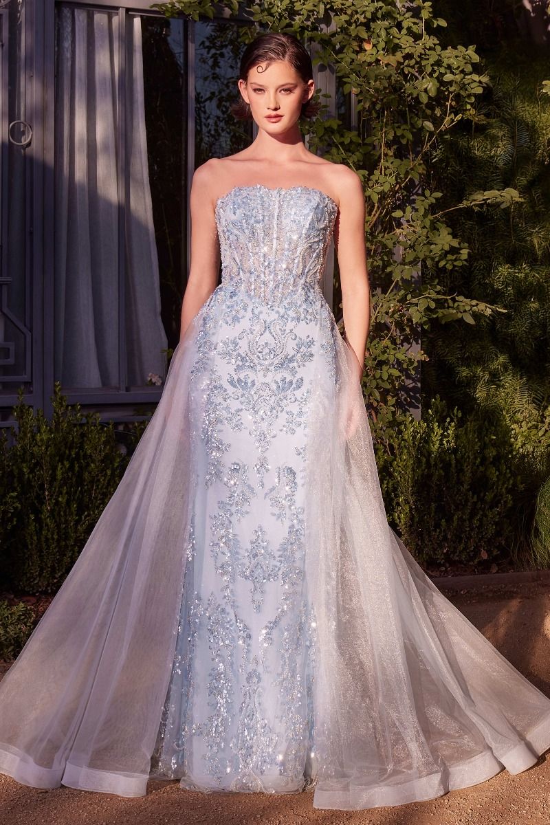 Vestido Brillante con Sobrefalda Sin Tirantes. (Dos Colores)