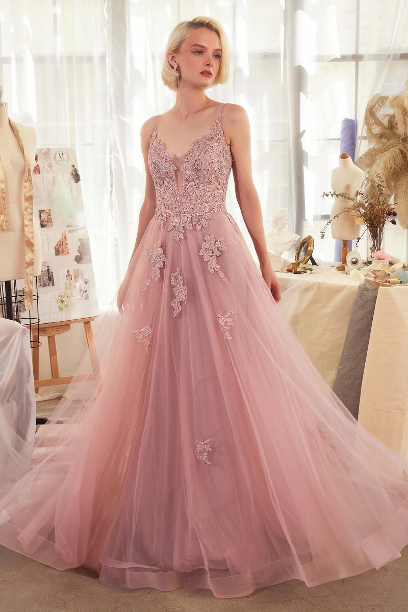 Vestido de Tul a Capas con Aplicaciones de Encaje (Varios Colores)