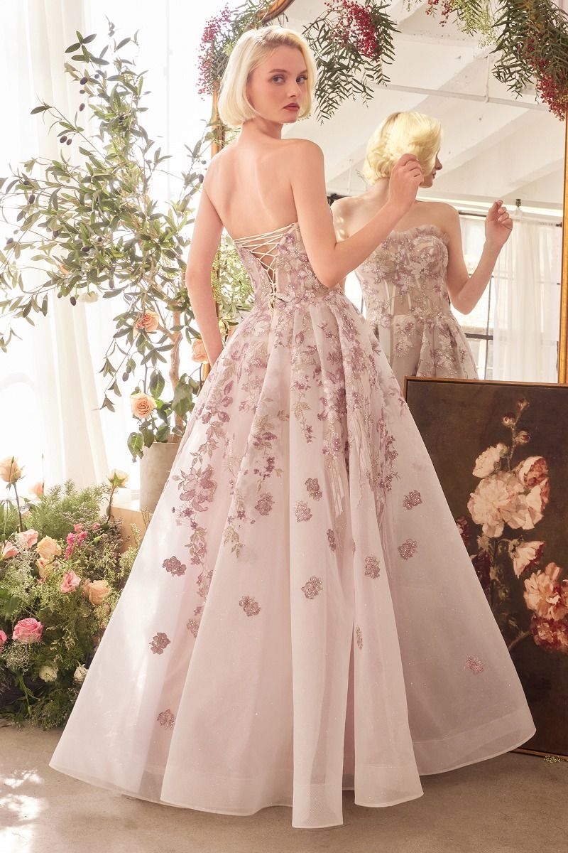 Vestido Con Corsé con Bordado Color Mauve.