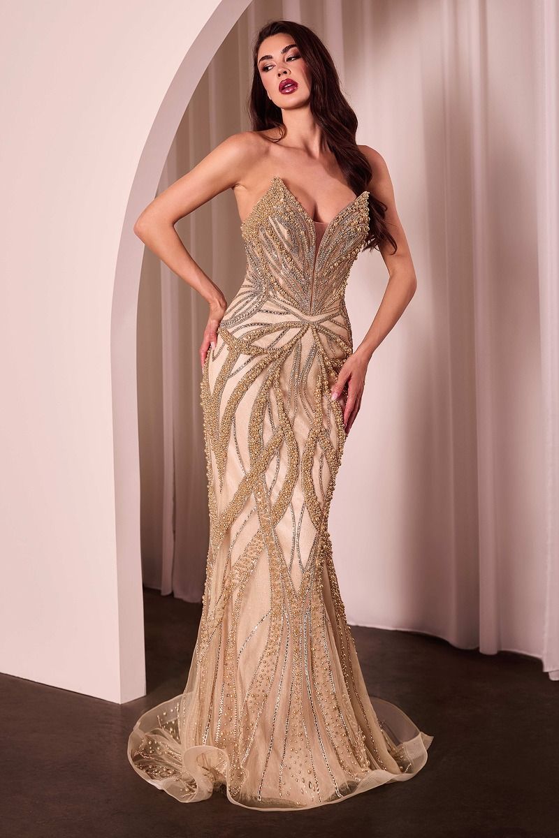 Vestido de Encaje Sin Tirantes con Perlas Y Cristales (Varios Colores)