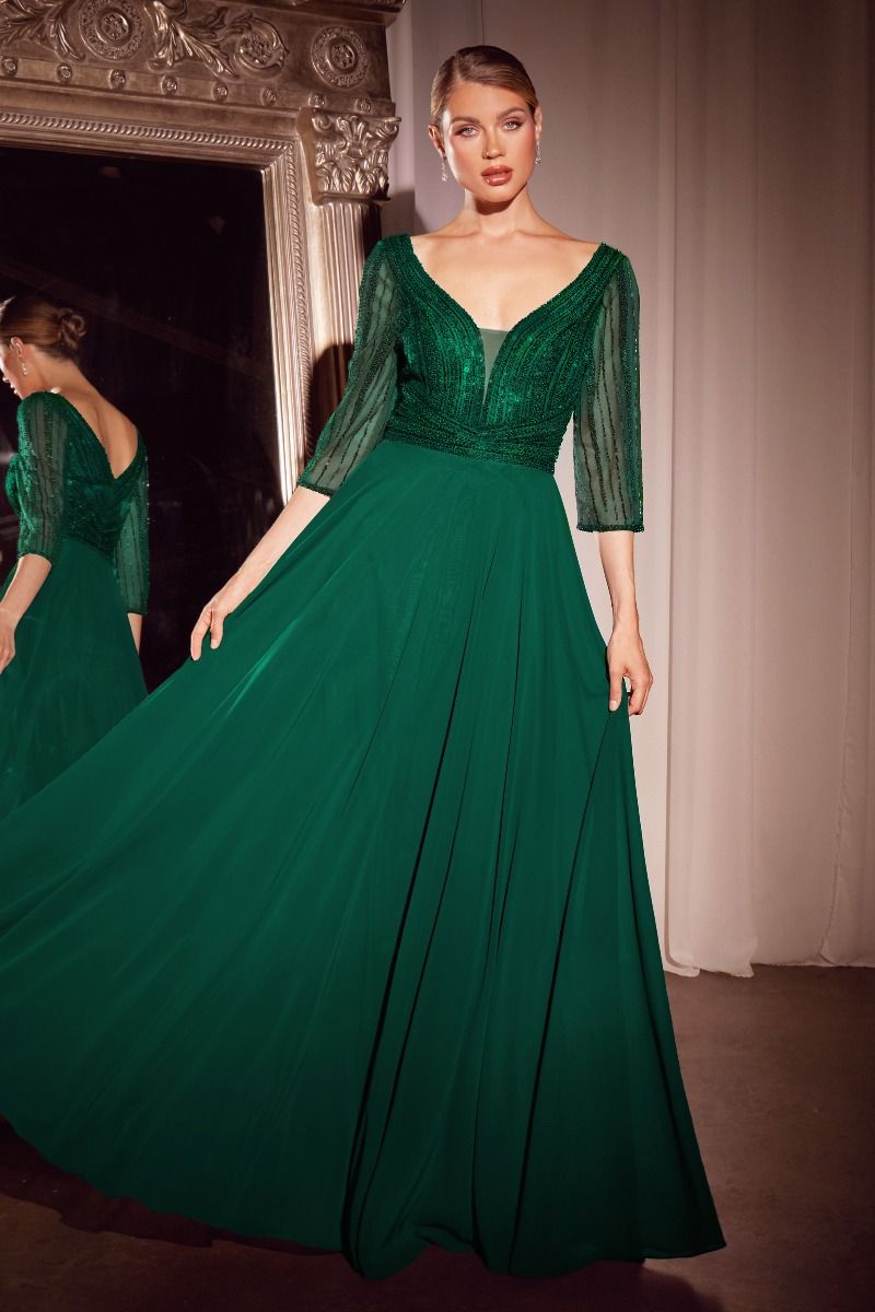 Vestido Corte A de Chifón Con Pendientes en la Mangas de Tres Cuartos (Varios Colores)