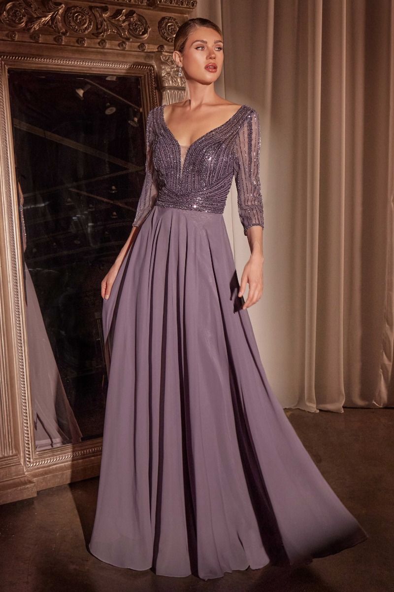 Vestido Corte A de Chifón Con Pendientes en la Mangas de Tres Cuartos (Varios Colores)
