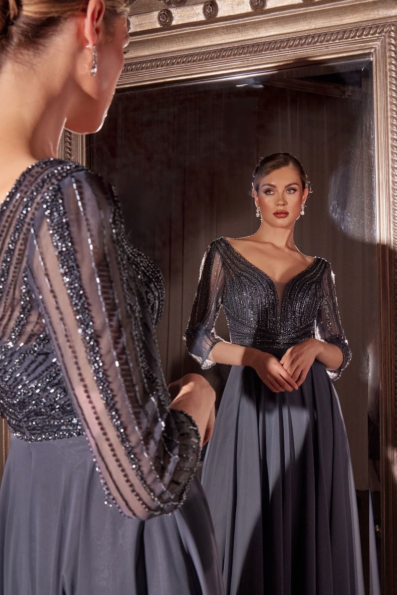Vestido Corte A de Chifón Con Pendientes en la Mangas de Tres Cuartos (Varios Colores)