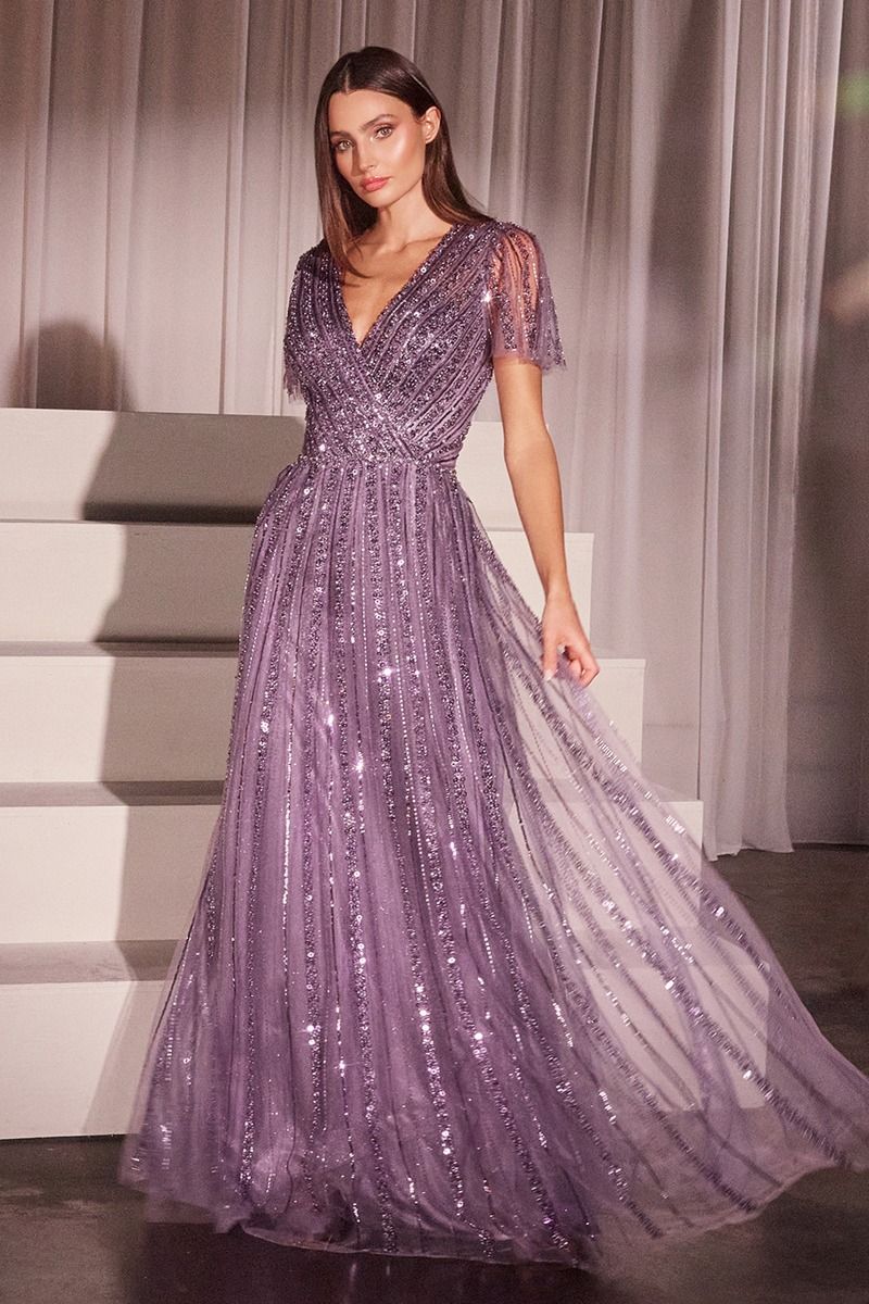 Vestido en Línea A con Adornos de Lentejuelas(Dos Colores)