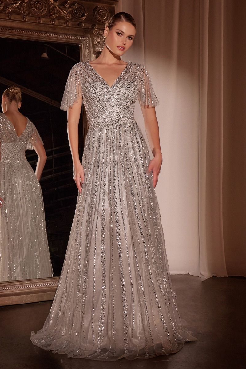 Vestido en Línea A con Adornos de Lentejuelas(Dos Colores)