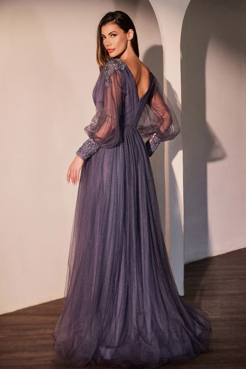 Vestido En Línea A Con Manga Larga Color Smoky Violet