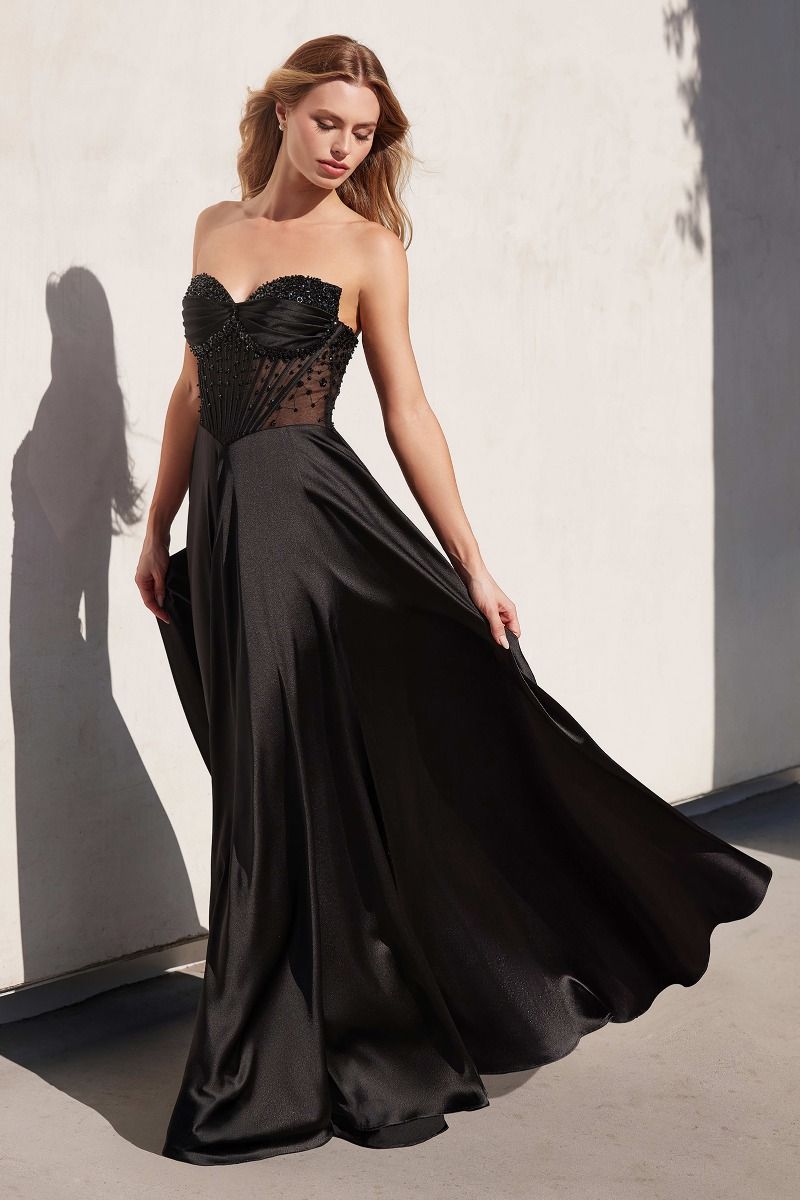 Vestido Línea A de Satén con Cuentas y Tirantes. (Varios Colores)