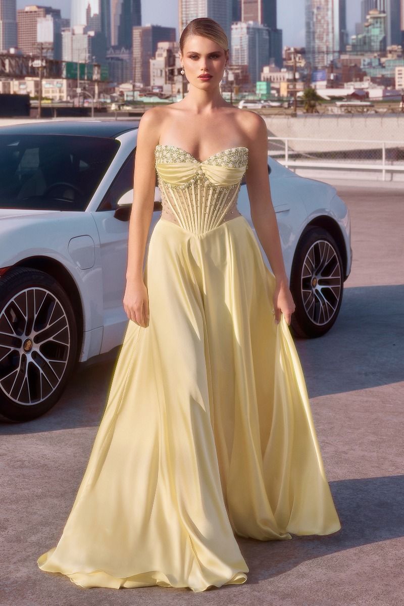 Vestido Línea A de Satén con Cuentas y Tirantes. (Varios Colores)
