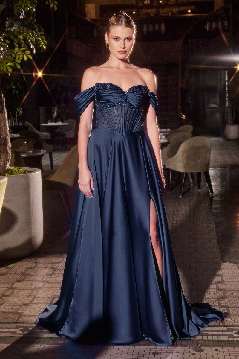 Vestido Línea A de Satén con Cuentas y Tirantes. (Varios Colores)