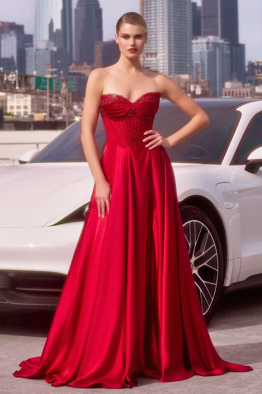 Vestido Línea A de Satén con Cuentas y Tirantes. (Varios Colores)