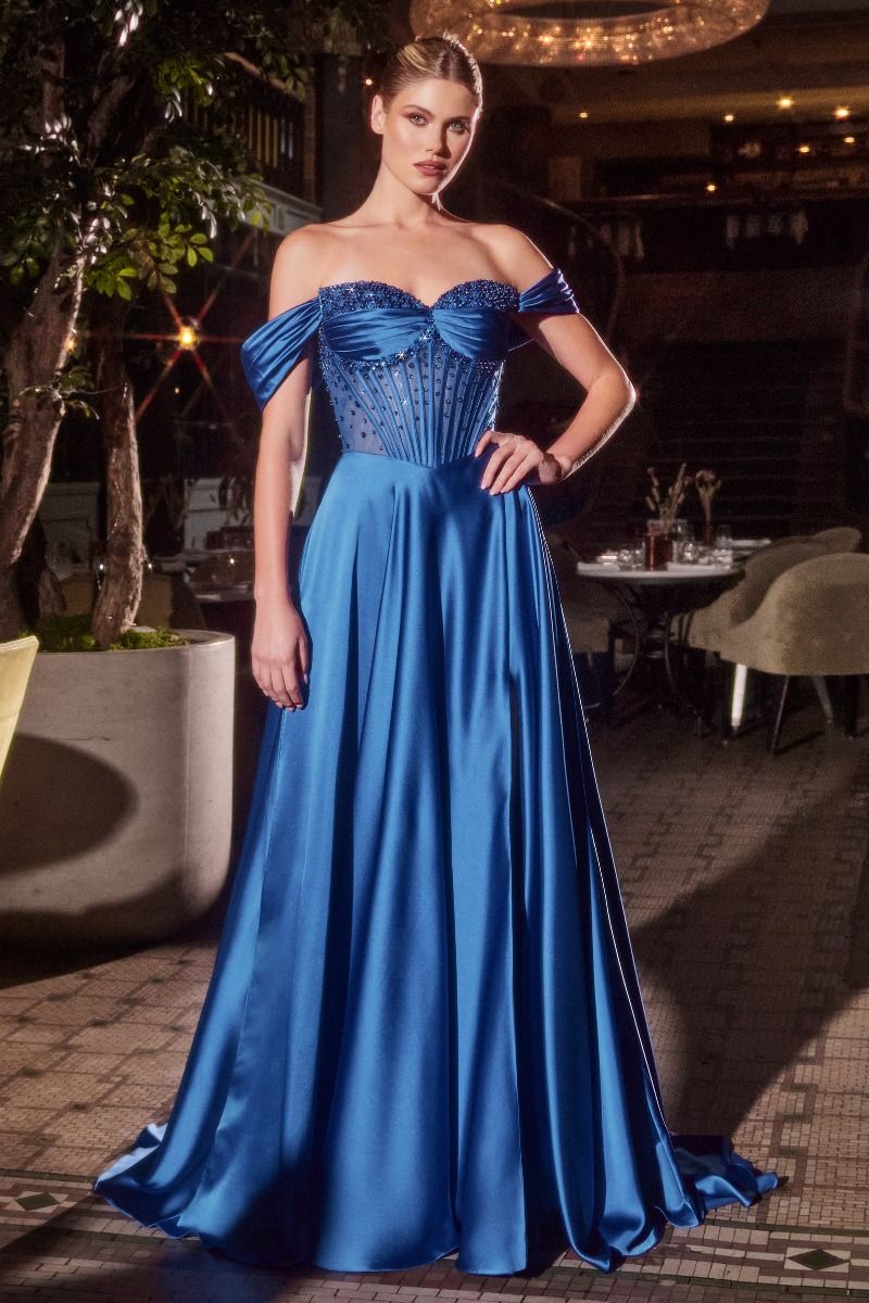 Vestido Línea A de Satén con Cuentas y Tirantes. (Varios Colores)