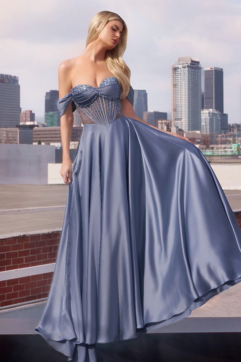 Vestido Línea A de Satén con Cuentas y Tirantes. (Varios Colores)