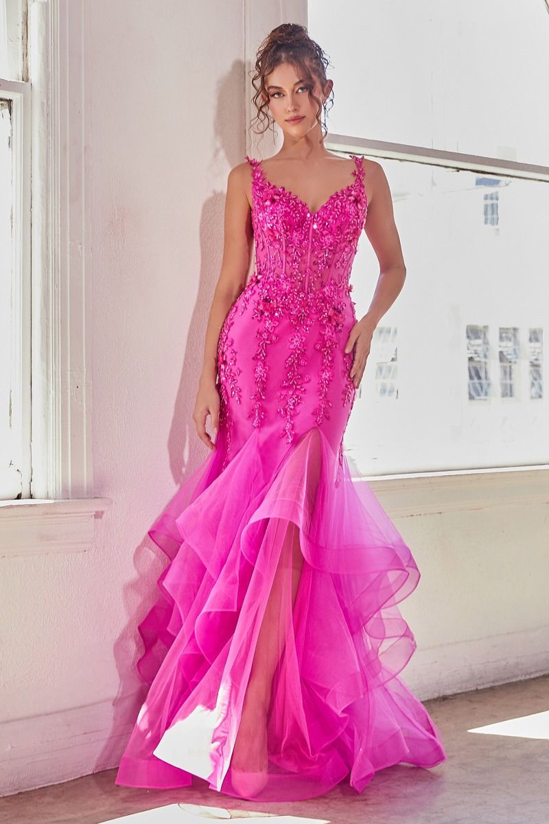 Vestido Corte Sirena Color Fuchsia.