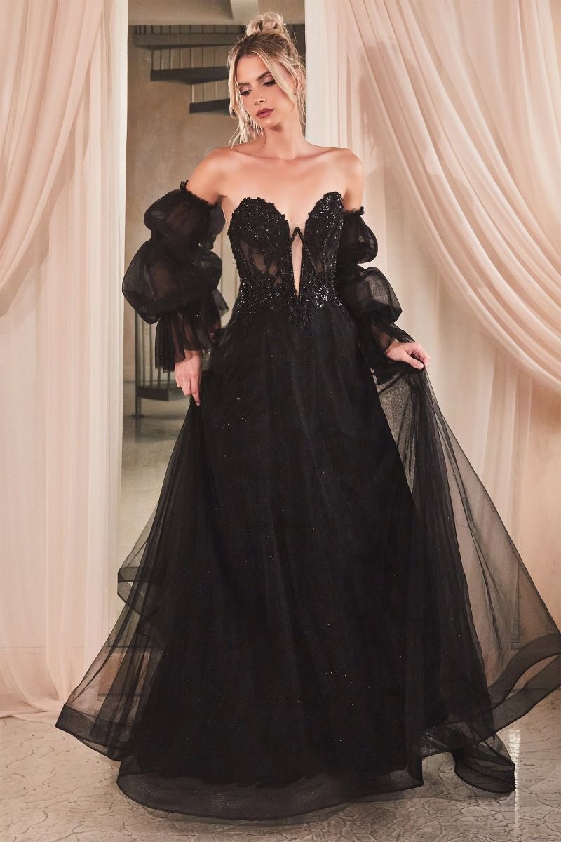 Vestido sin Tirantes y Mangas Desmontables Color Black.