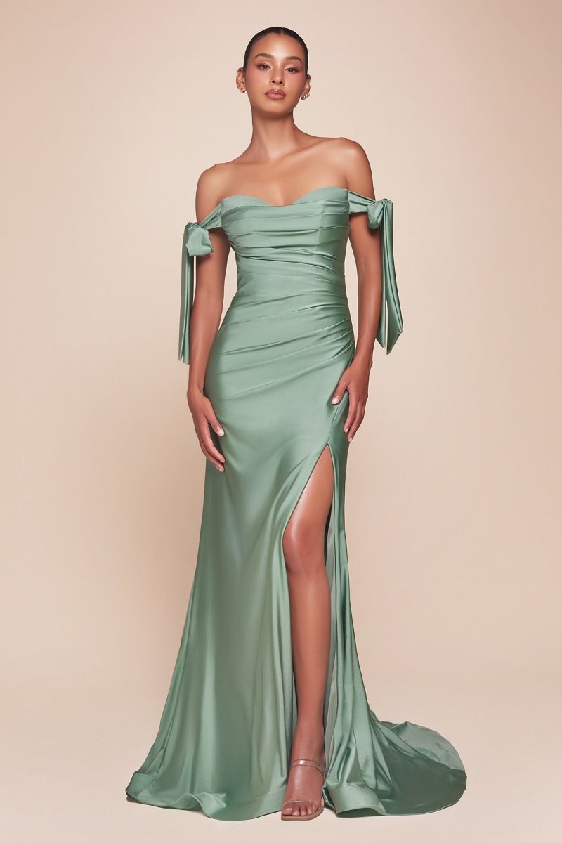Vestido de Dama de Honor corte ajustado de tela elástica con un escote sostenido por largos lazos (Varios Colores)