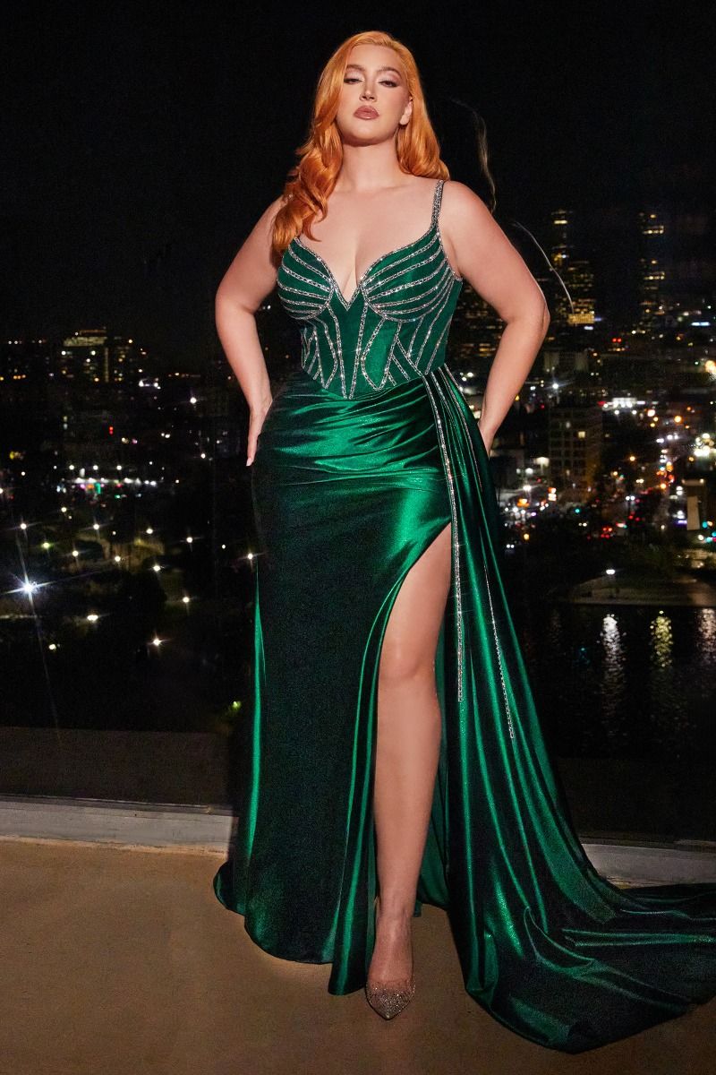 Vestido Curvy de Satín con Encaje con Pedrería.(Varios Colores)