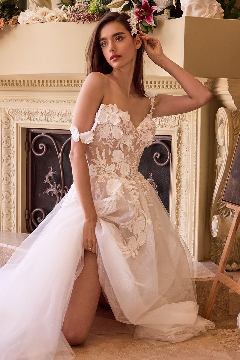 Vestido de Novia de Tul con Aplicaciones de Encaje.