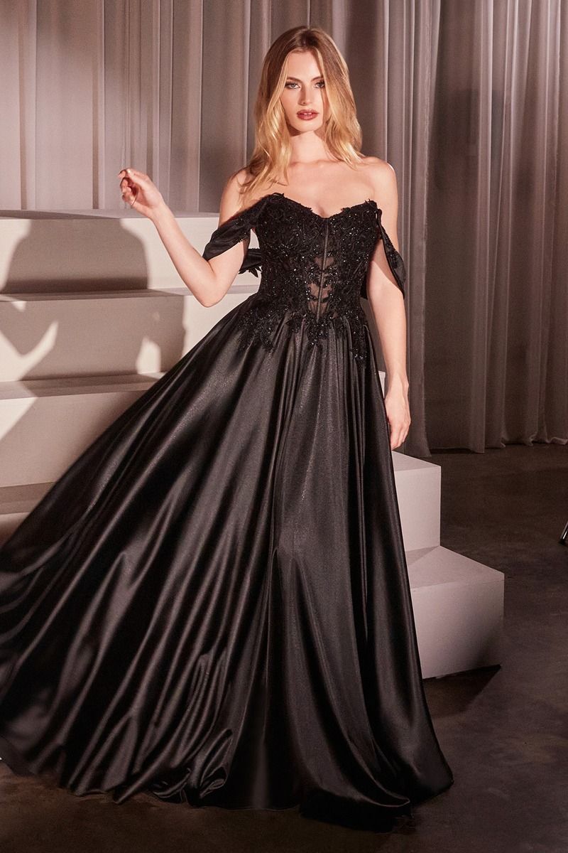 Vestido en Línea A de Satén con Hombros Desconectados (Varios Colores)