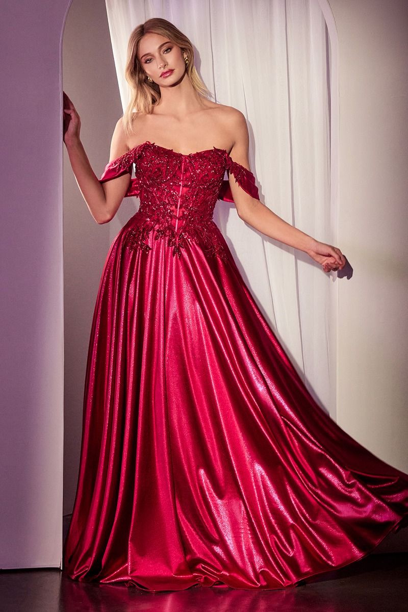 Vestido en Línea A de Satén con Hombros Desconectados (Varios Colores)