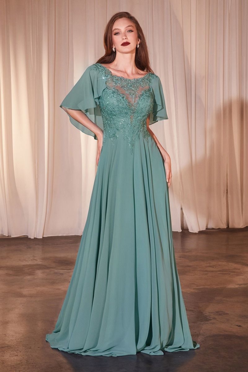 Vestido de Gasa con Caplet Línea A (Varios Colores)