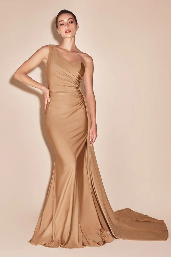 Vestido de Satén Elástico Ajustado de Un Hombro Curvy. (Varios Colores)