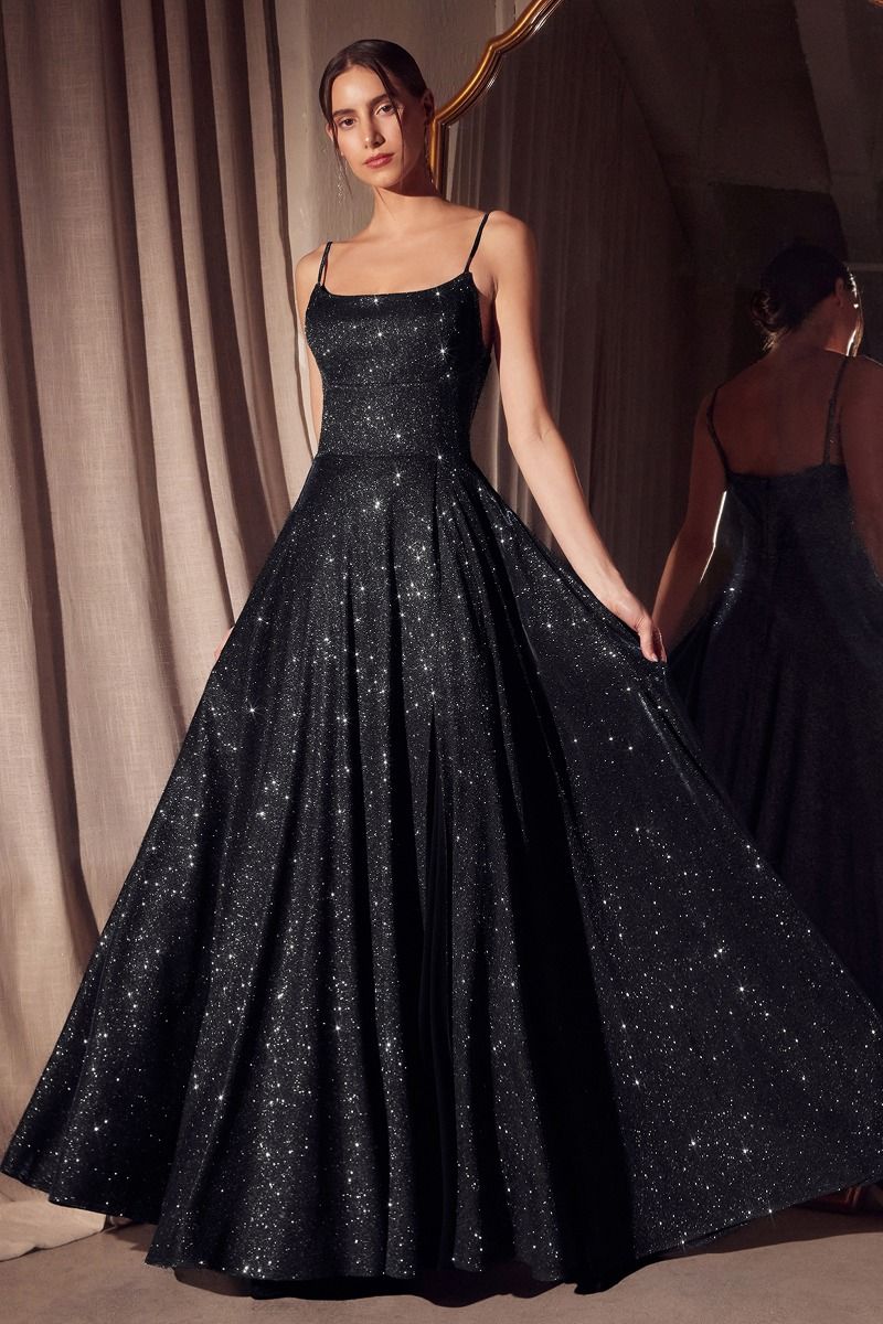 Vestido en Línea A de tela Brillosa Con Tirantes (Varios Colores)