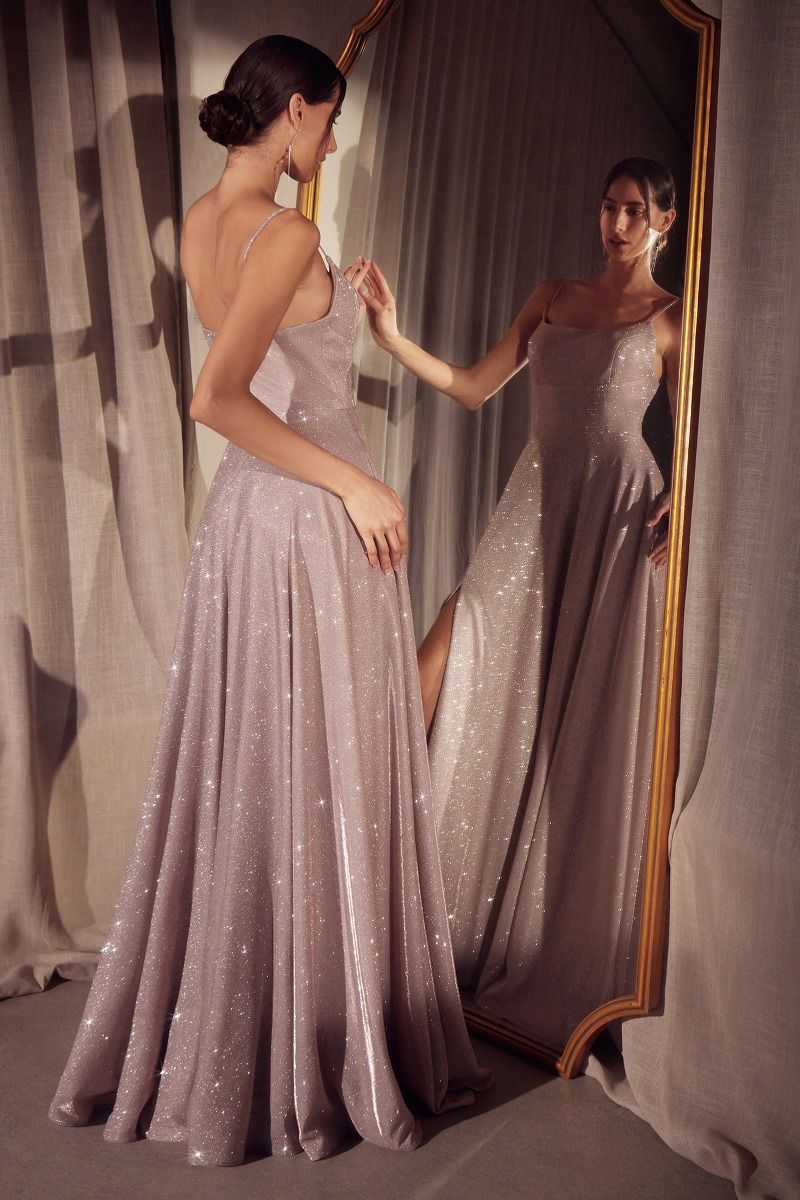Vestido en Línea A de tela Brillosa Con Tirantes (Varios Colores)