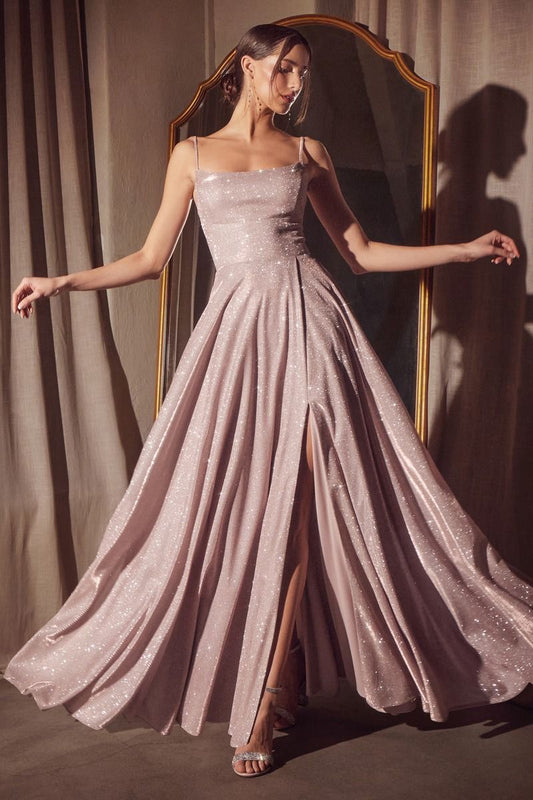 Vestido en Línea A de tela Brillosa Con Tirantes (Varios Colores)