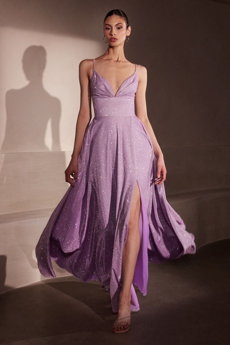 Vestido en Línea A Tela Brillante Con Abertura y tirantes (Varios Colores)