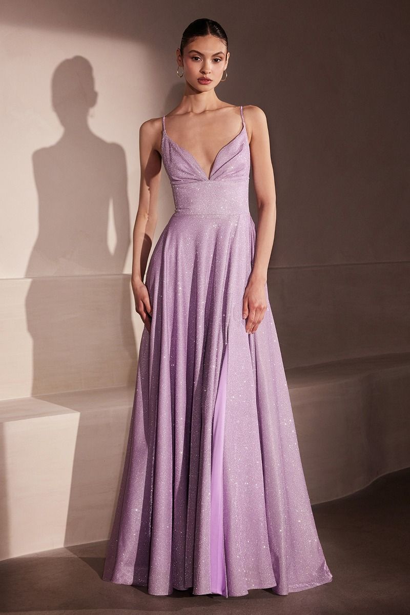 Vestido en Línea A Tela Brillante Con Abertura y tirantes (Varios Colores)