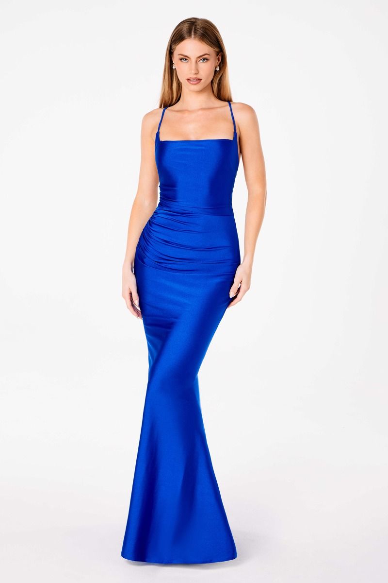 Vestido de Satín Corte Sirena con Tirantes Delgados (Varios Colores)