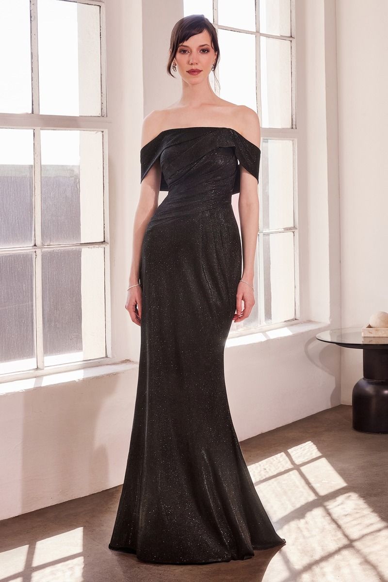 Vestido con Manga al Hombro Corte Sirena con Brillos (Varios Colores)