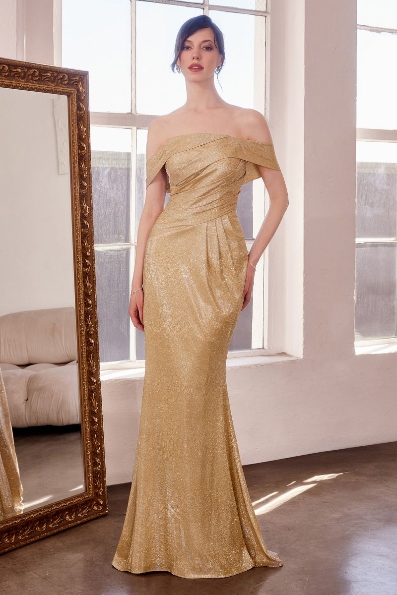 Vestido con Manga al Hombro Corte Sirena con Brillos (Varios Colores)