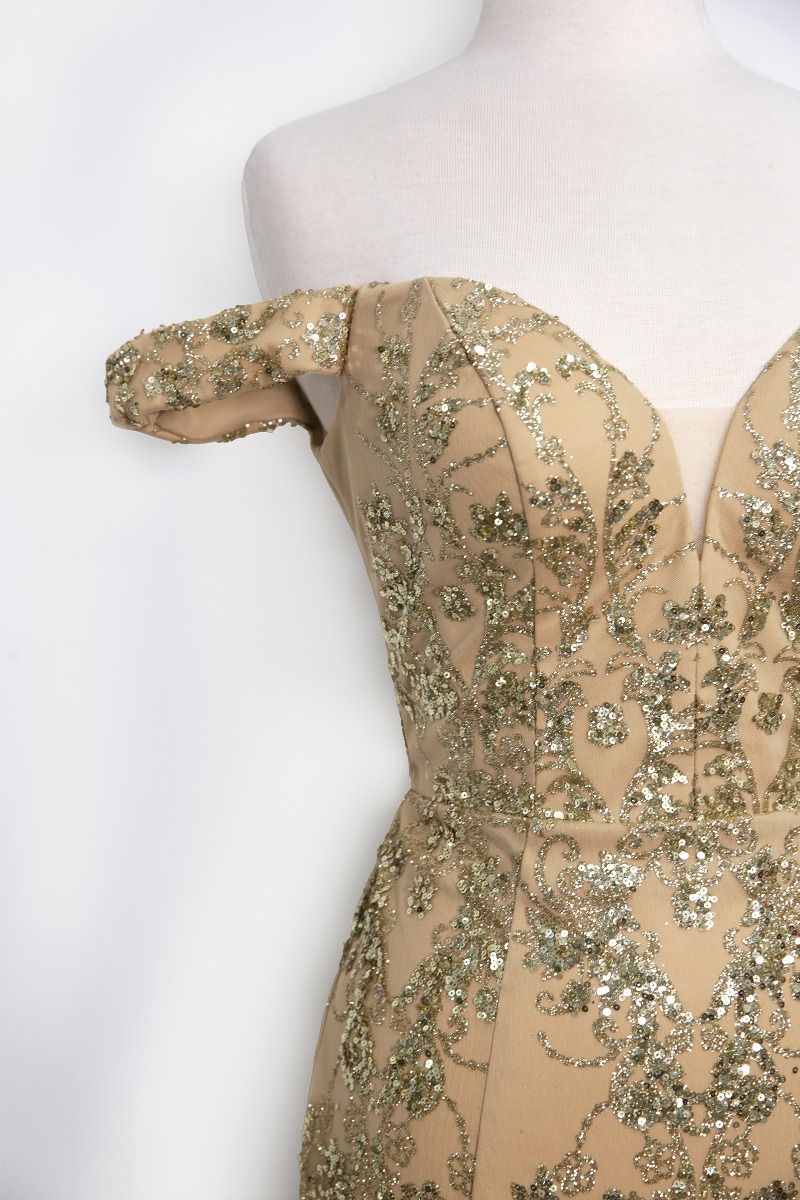 Vestido Entallado, Escote con Hombros Descubiertos de Encaje con Lentejuelas (Varios Colores)